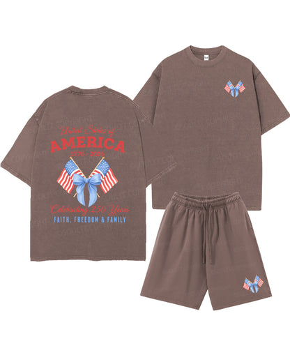 250 Years America Anniversary Double Sided Unisex Christian Washed T-Shirt & Shorts