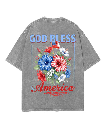 God Bless America Double Sided Unisex Washed Christian T-shirt