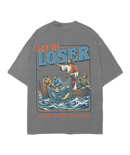 We're Going Fishing Double Sided Unisex Christian Washed T-Shirt & Shorts