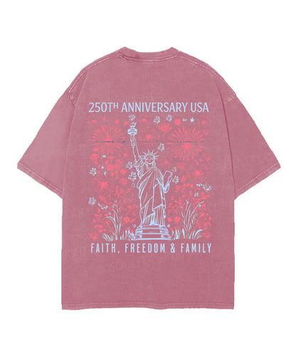 250 Years America Anniversary Double Sided Unisex Christian Washed T-Shirt & Shorts