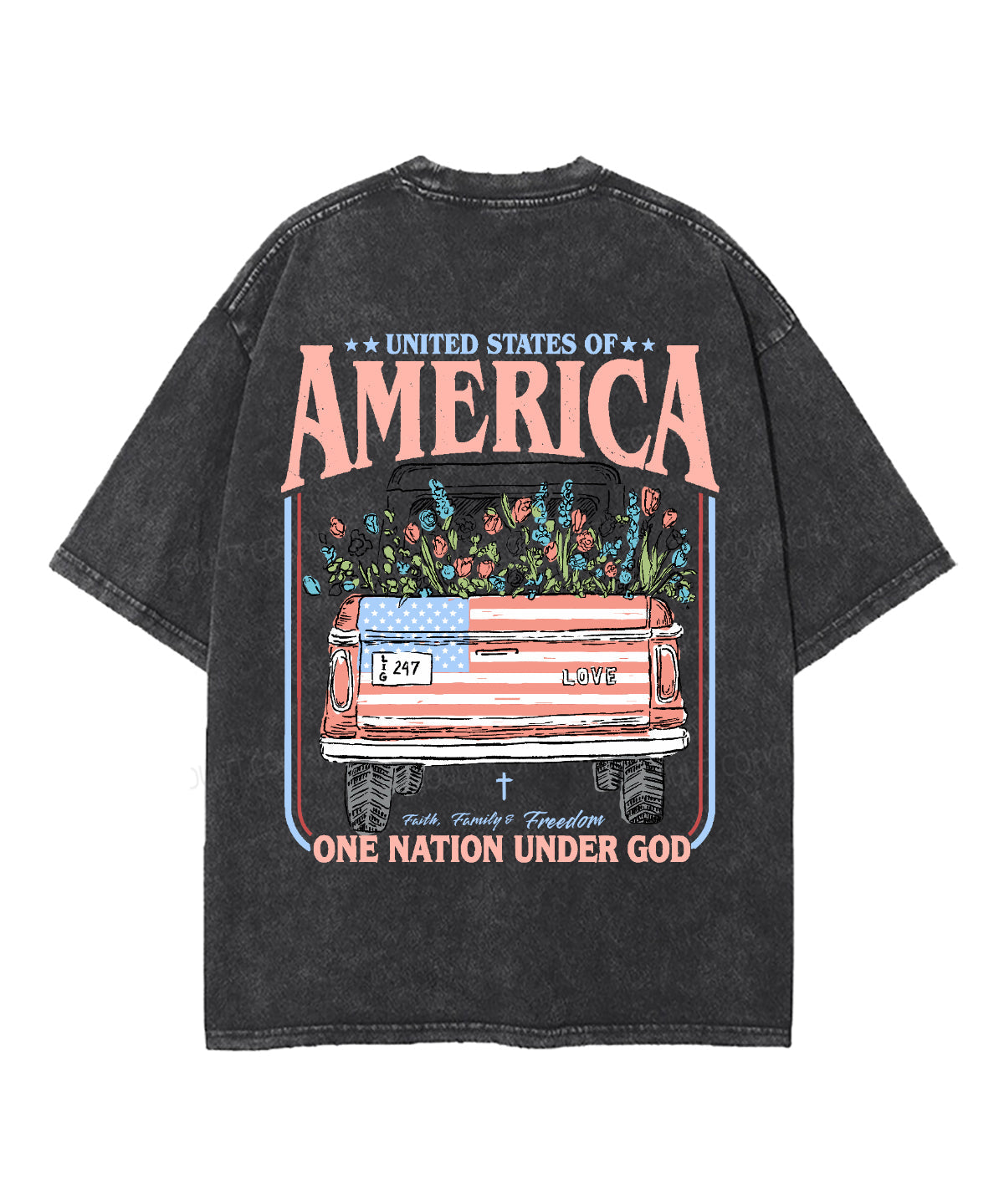 One Nation Under God Double Sided Unisex Washed Christian T-shirt