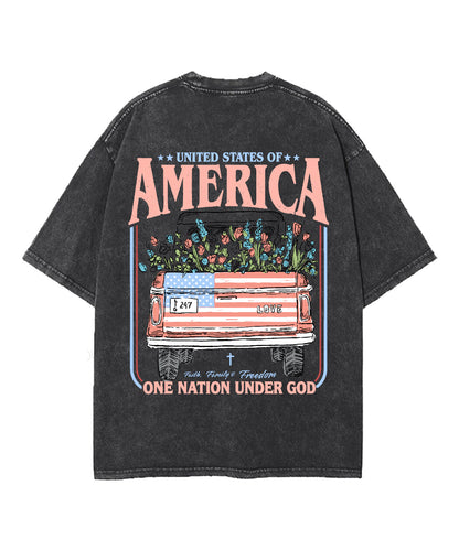 One Nation Under God Double Sided Unisex Washed Christian T-shirt