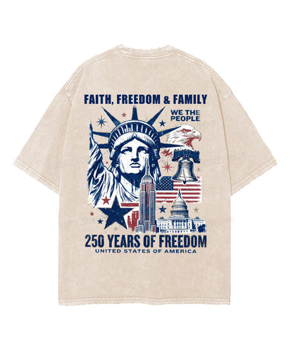 Faith Freedom 250 Years Double Sided Unisex Washed Christian T-shirt