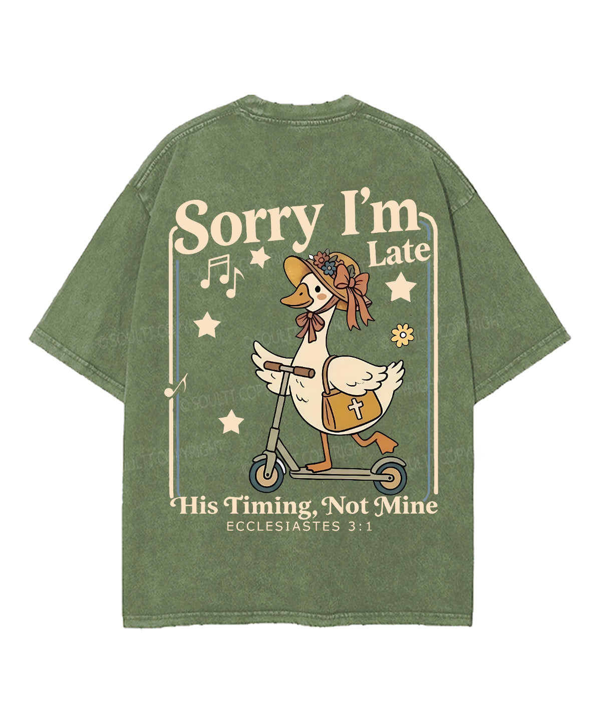 Sorry I’m Late, His Timing Not Mine Double Sided Unisex Washed Christian T-shirt
