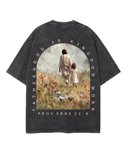 Fatherhood Is Kingdom Work Double Sided Unisex Washed Christian T-shirt