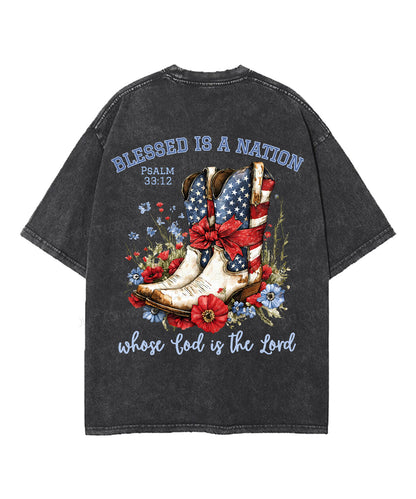 Blessed Is A Nation Whose god Is The Lord Double Sided Unisex Washed Christian T-shirt