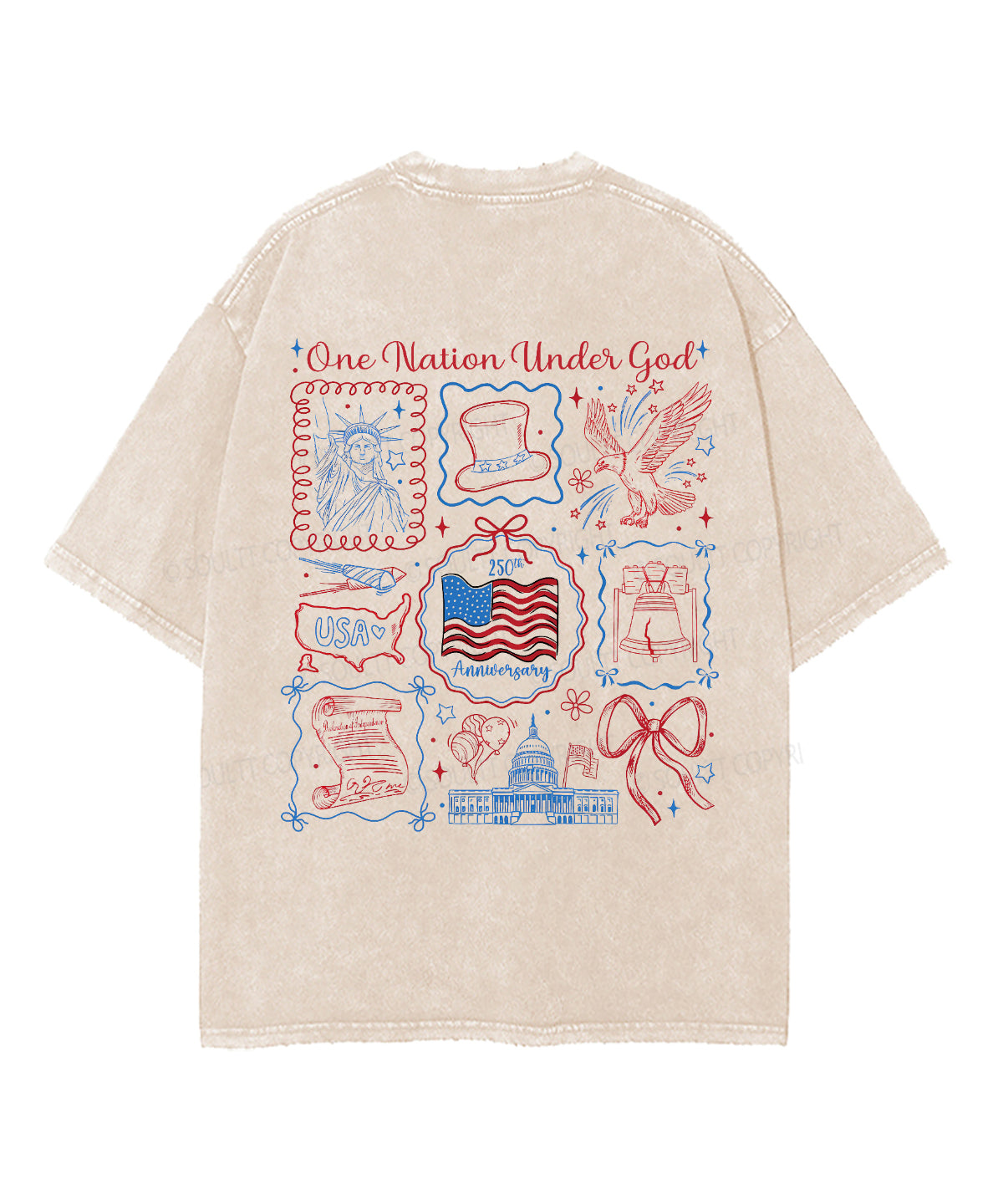 One Nation Under God Double Sided Unisex Washed Christian T-shirt