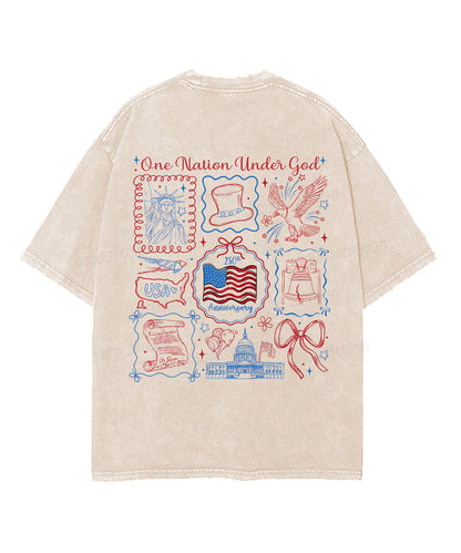 One Nation Under God Double Sided Unisex Washed Christian T-shirt