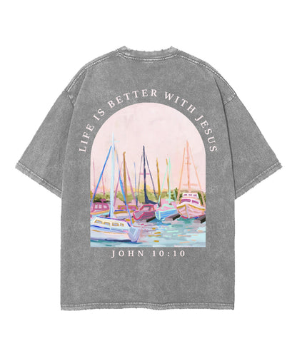 Life Is Better With Jesus Double Sided Unisex Washed Christian T-shirt