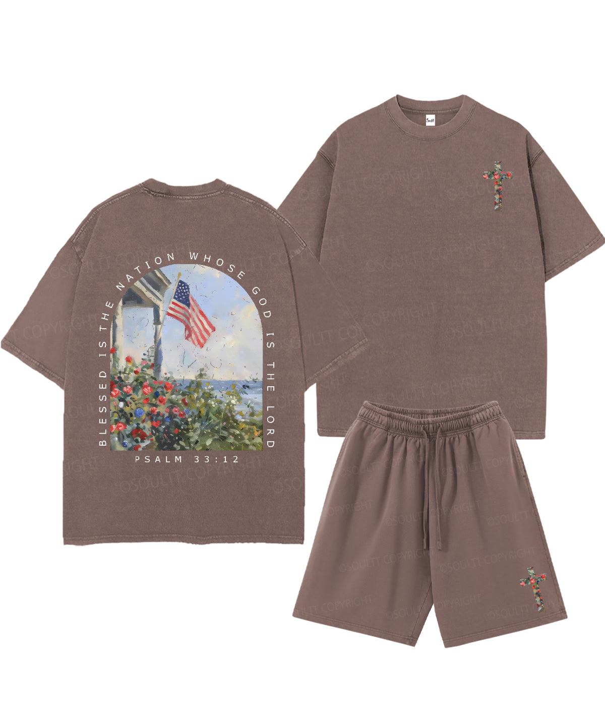 Blessed Is The Nation Whose God Is The Lord Double Sided Unisex Christian Washed T-Shirt & Shorts