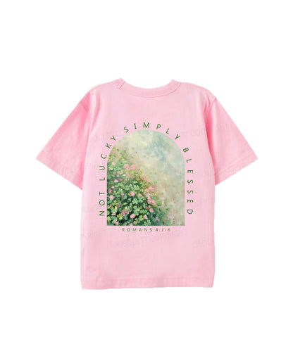 Kids No Lucky Simply Blessed St. Patrick's Day Double Sided Cotton Christian T-shirt