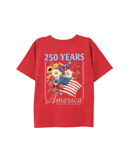 Kids 250 Years America Anniversary Double Sided Cotton Christian T-shirt