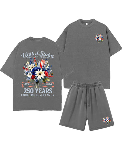 250 Years America Anniversary Double Sided Unisex Christian Washed T-Shirt & Shorts