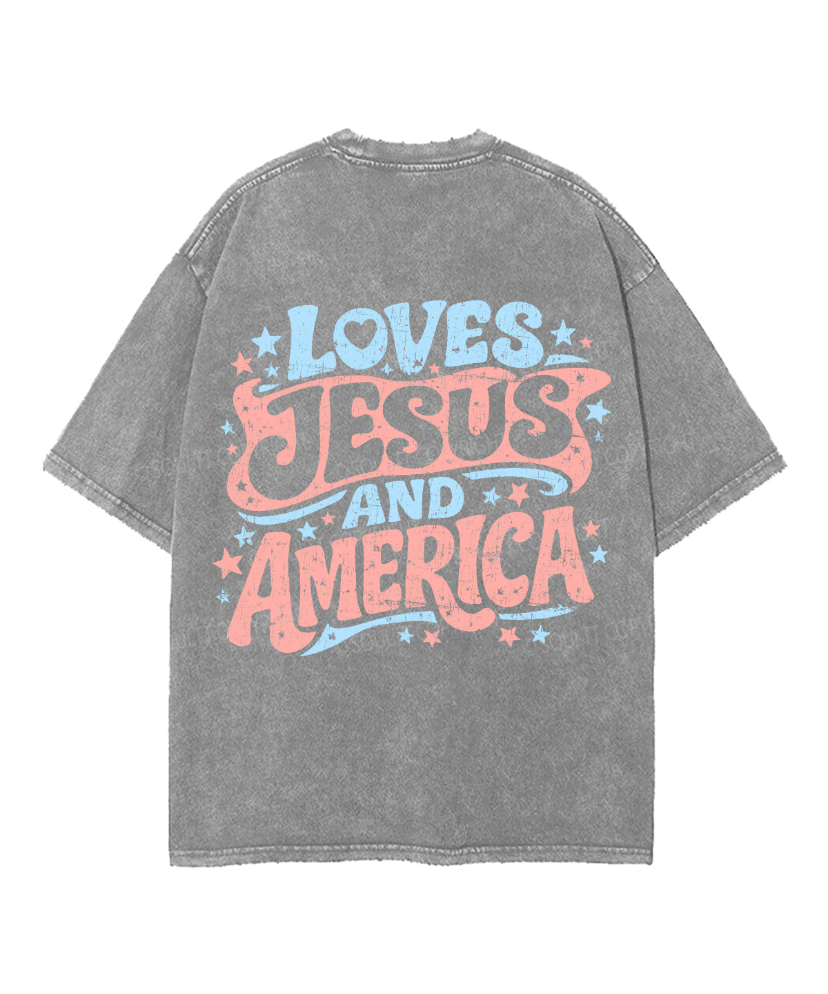 Loves Jesus And America Double Sided Unisex Washed Christian T-shirt