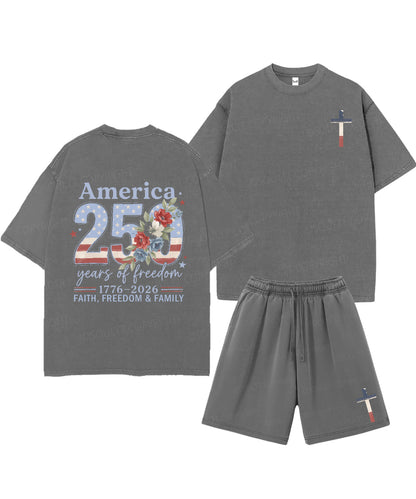 250 Years America Anniversary Double Sided Unisex Christian Washed T-Shirt & Shorts