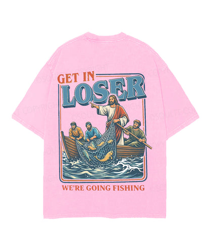 We're Going Fishing Double Sided Unisex Christian Washed T-Shirt & Shorts