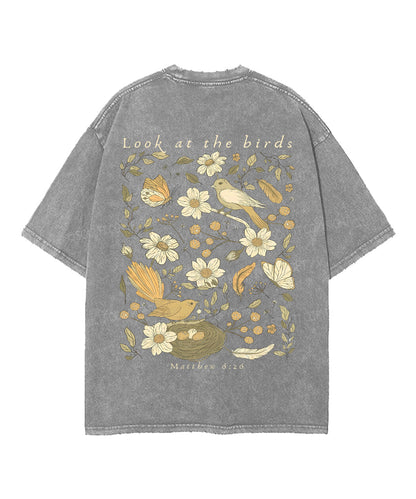 Look At The Birds Double Sided Unisex Washed Christian T-shirt