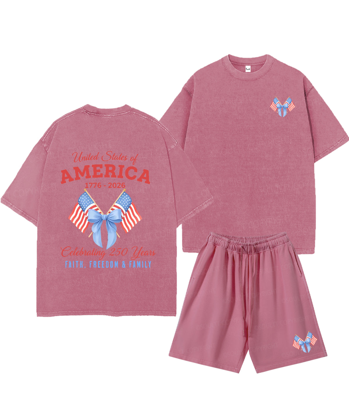 250 Years America Anniversary Double Sided Unisex Christian Washed T-Shirt & Shorts