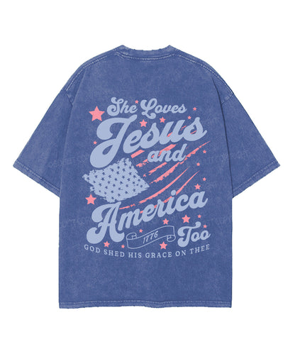 Love Jesus And America Too Double Sided Unisex Washed Christian T-shirt