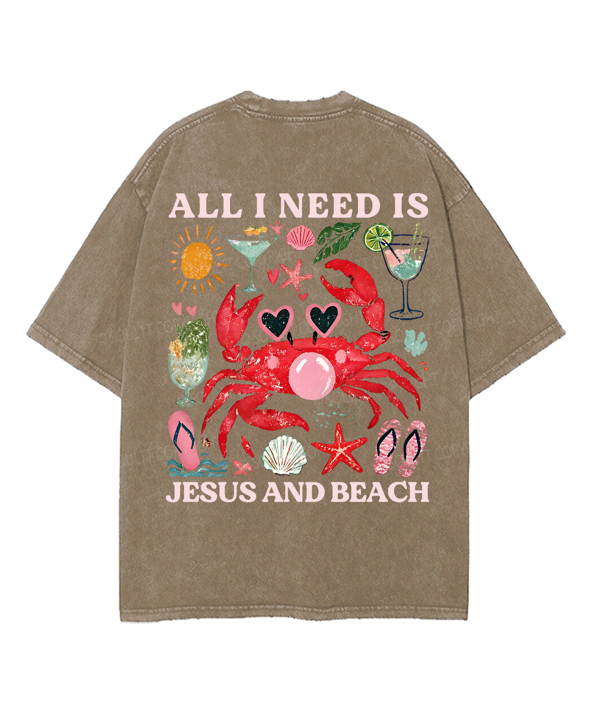 All I Need Is Jesus And Beach Double Sided Unisex Washed Christian T-shirt
