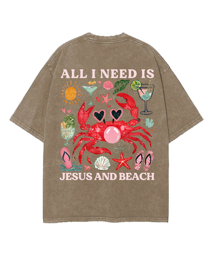 All I Need Is Jesus And Beach Double Sided Unisex Washed Christian T-shirt