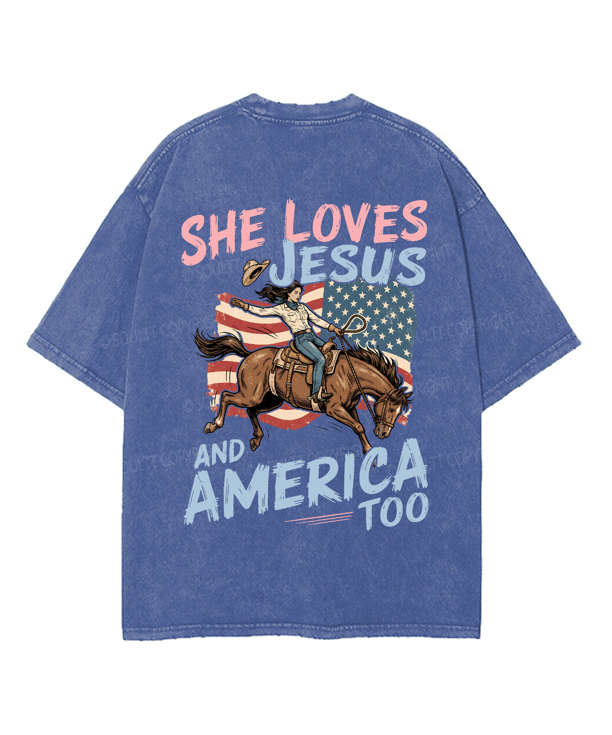 She Loves Jesus And America Double Sided Unisex Washed Christian T-shirt