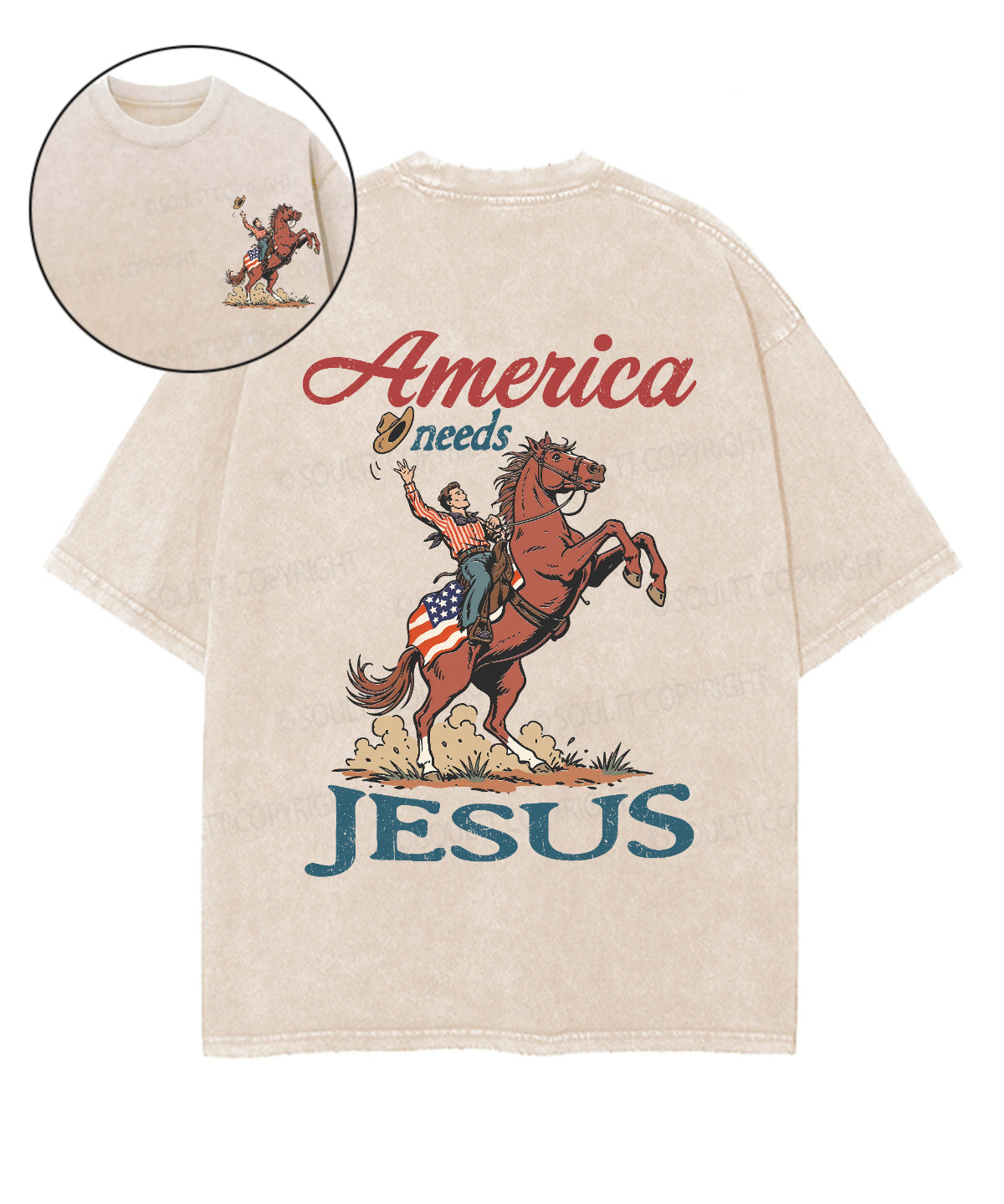 America Needs Jesus Double Sided Unisex Washed Christian T-shirt