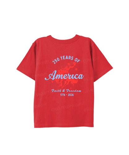 Kids 250 Years America Anniversary Double Sided Cotton Christian T-shirt
