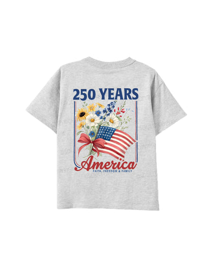 Kids 250 Years America Anniversary Double Sided Cotton Christian T-shirt