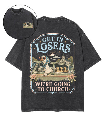 We're Going To Church Double Sided Unisex Washed Christian T-shirt