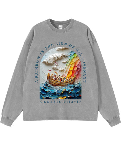 A Rainbow Is The Sign Washed Christian Long-sleeve T-shirt
