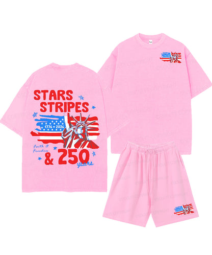 250 Years America Anniversary Double Sided Unisex Christian Washed T-Shirt & Shorts