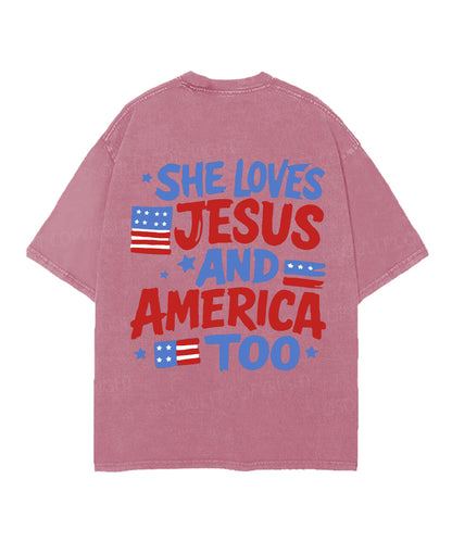 She Loves Jesus And America Too Double Sided Unisex Christian Washed T-Shirt & Shorts