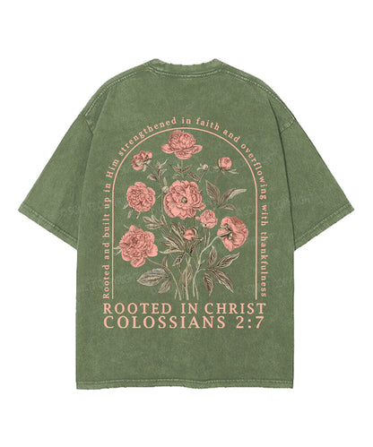 Rooted In Christ Double Sided Unisex Washed Christian T-shirt