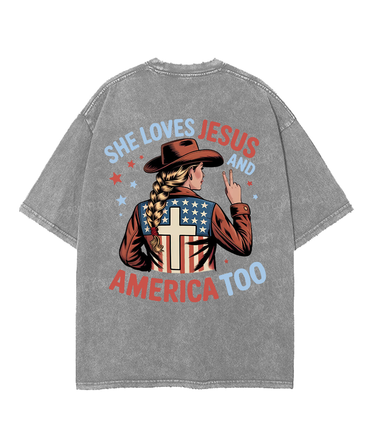 She Loves Jesus And America Too Double Sided Unisex Washed Christian T-shirt
