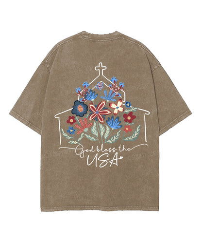 God Bless The USA Double Sided Unisex Washed Christian T-shirt