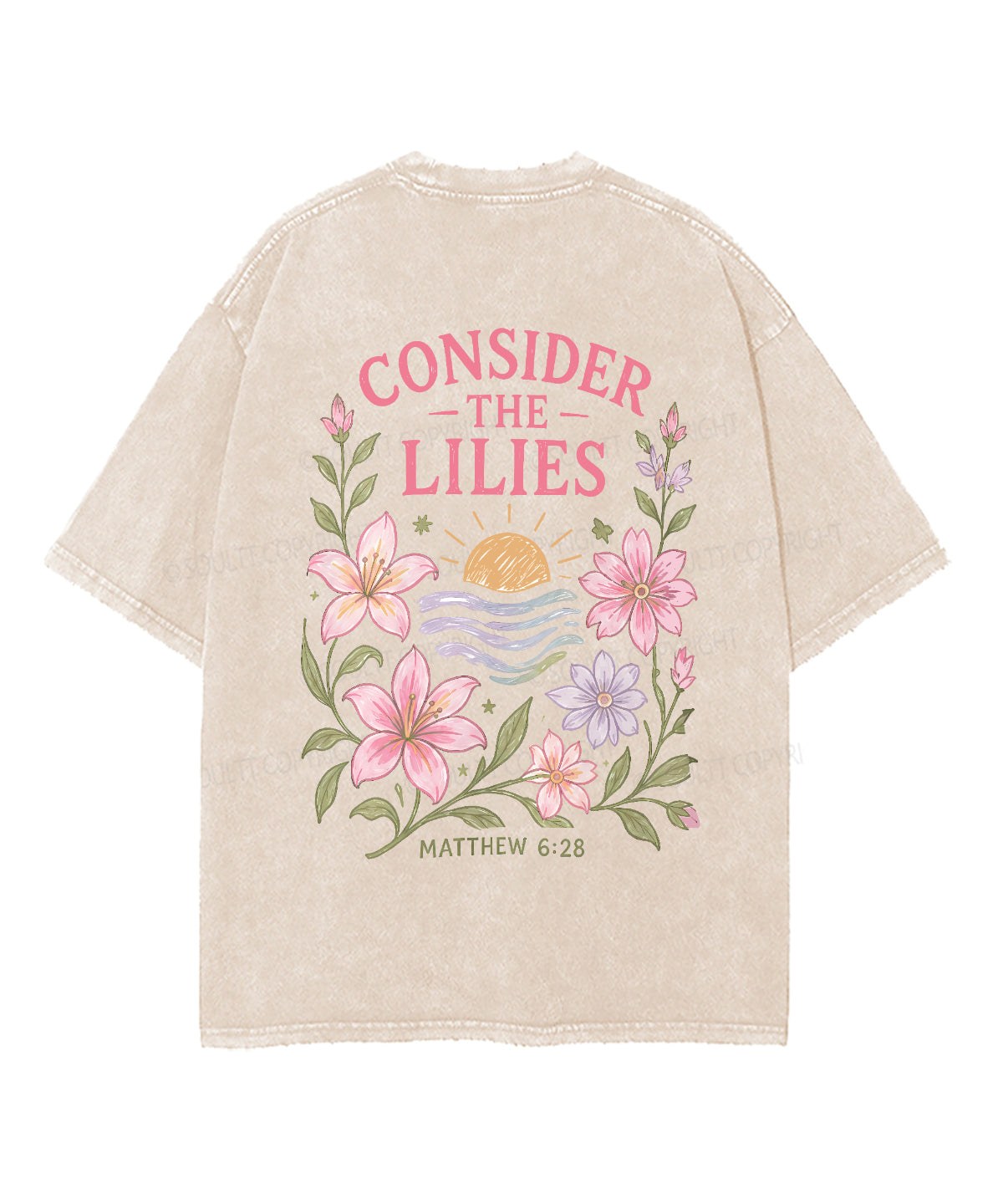 Consider The Lilies Double Sided Unisex Washed Christian T-shirt