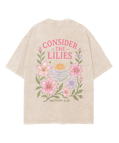 Consider The Lilies Double Sided Unisex Washed Christian T-shirt