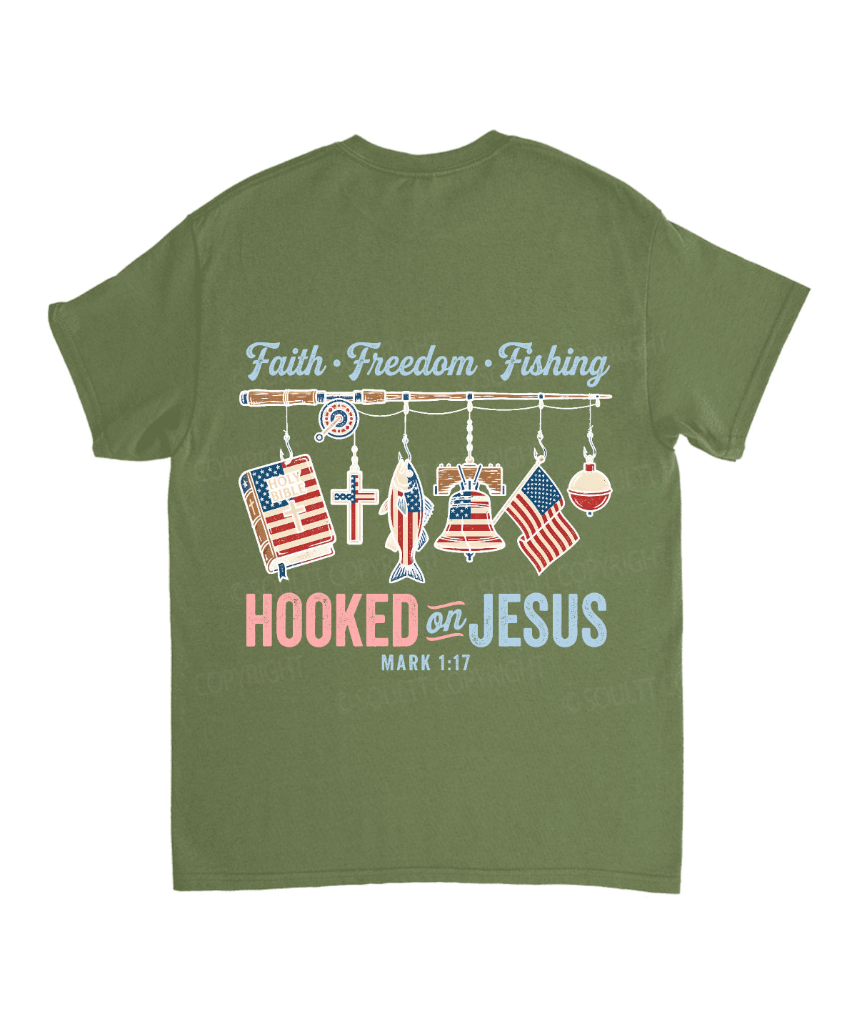 Hooked On Jesus Double Sided Unisex Cotton Christian T-Shirt