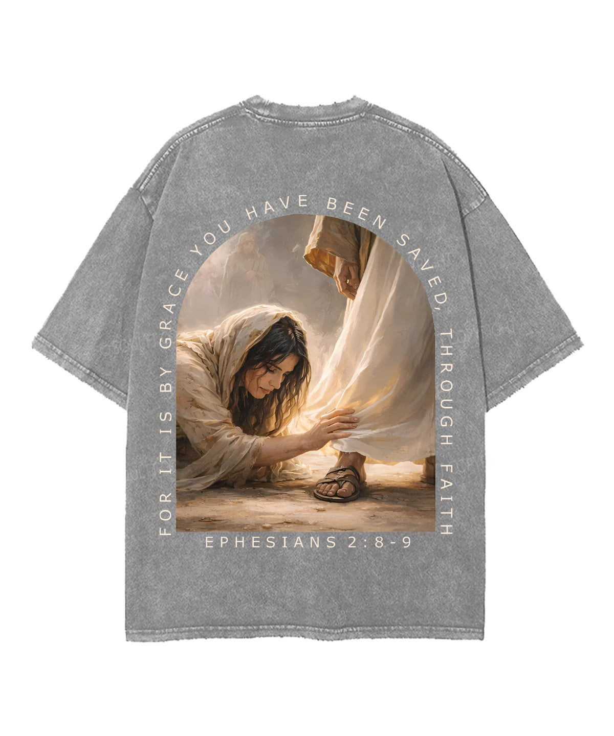 For It Is By Grace You Have Been Saved, Through Faith Double Sided Unisex Washed Christian T-shirt