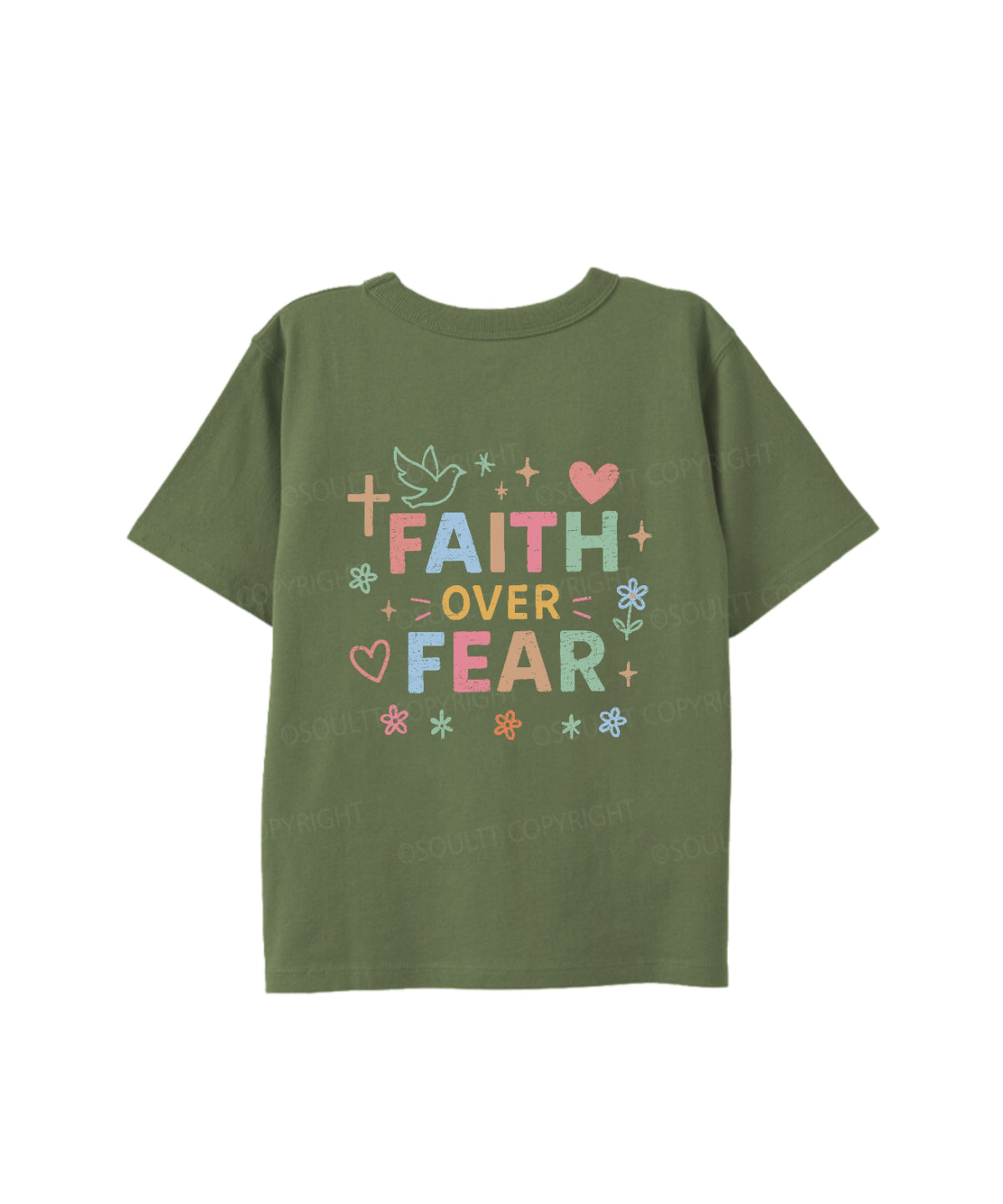 Kids Faith Over Fear Double Sided Cotton Christian T-shirt