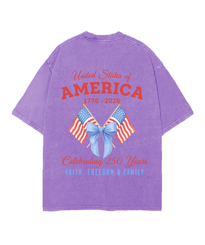 250 Years America Anniversary Double Sided Unisex Christian Washed T-Shirt & Shorts