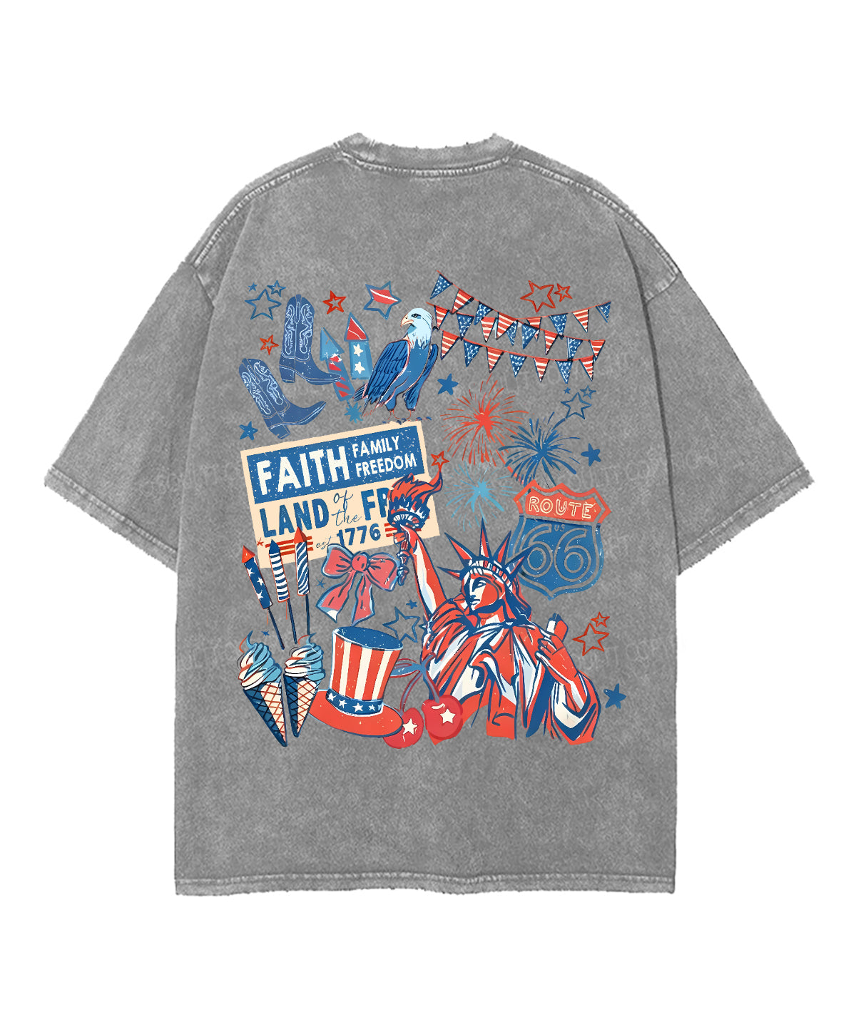 Faith Family Freedom Double Sided Unisex Washed Christian T-shirt