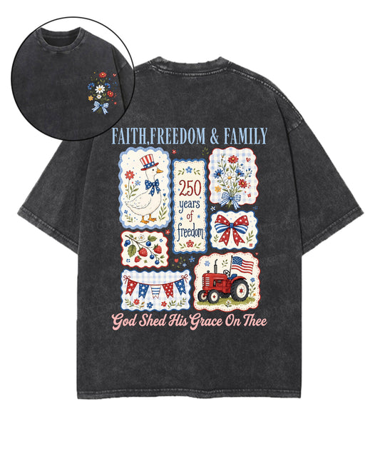 Faith • Freedom • Family Double Sided Unisex Washed Christian T-shirt