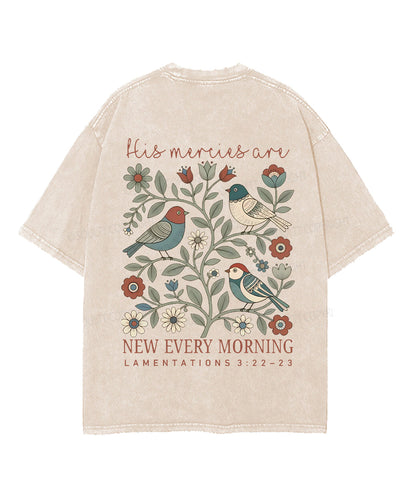 His Mercies Are New Every Morning Double SidedUnisex Washed Christian T-shirt