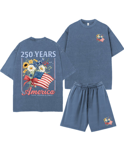 250 Years America Anniversary Double Sided Unisex Christian Washed T-Shirt & Shorts