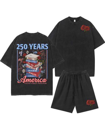 250 Years Of America Double Sided Unisex Christian Washed T-Shirt & Shorts