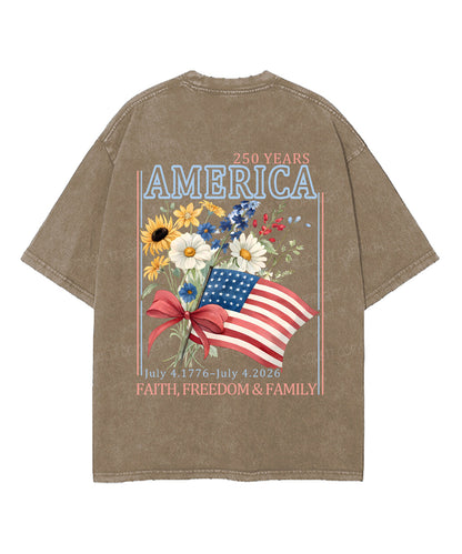 250 Years America Anniversary Double Sided Unisex Washed Christian T-shirt