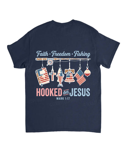 Hooked On Jesus Double Sided Unisex Cotton Christian T-Shirt