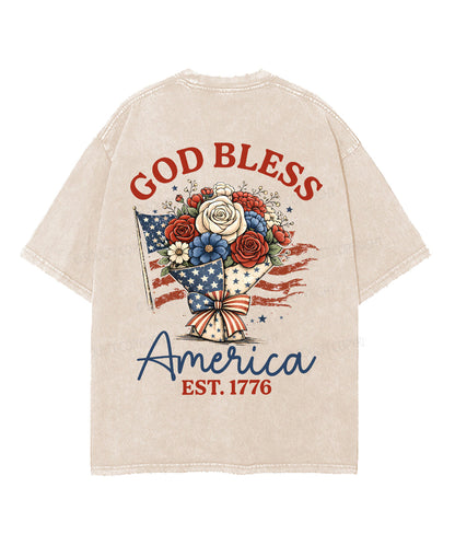 God Bless America Double Sided Unisex Washed Christian T-shirt
